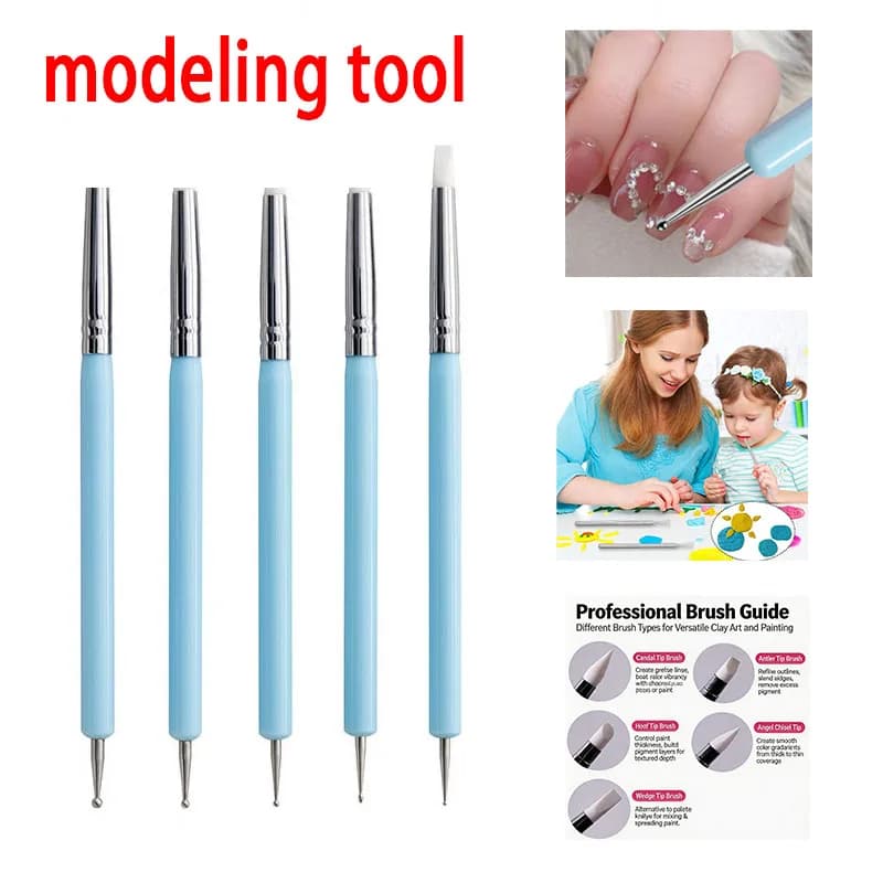 Set di 5 Penne a Doppia Punta in Silicone per Intaglio e Punteggio, Strumenti per Ceramica e Argilla, per Nail Art e Fai-da-Te