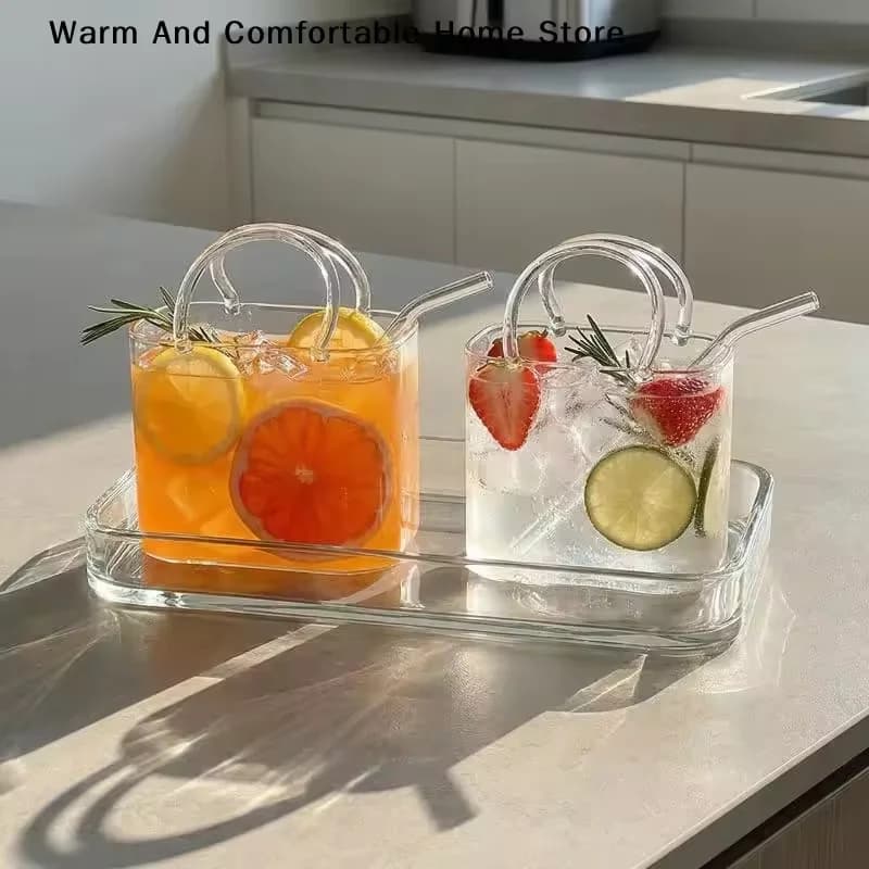 Portable Handbag Glass Cup,Creative Cocktail Glass Cups,Funny Fruit Wine Glass Cups With Straw For Bar Wedding Party Decoration