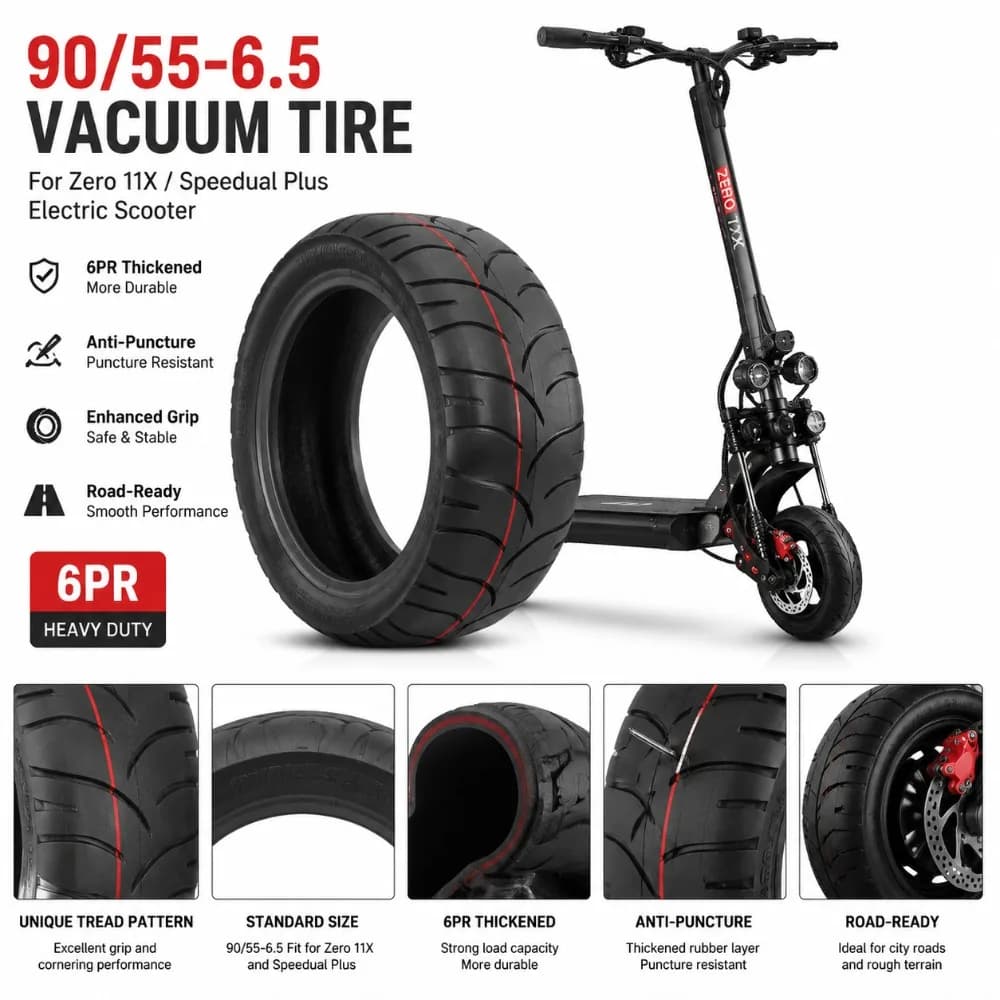 90/55-6.5 Highway Vacuum Tire Suitable for Dualtron/Zero 11X/Speedual Plus/Kaabo Electric Scooter 6PR Thick Anti Puncture Tire
