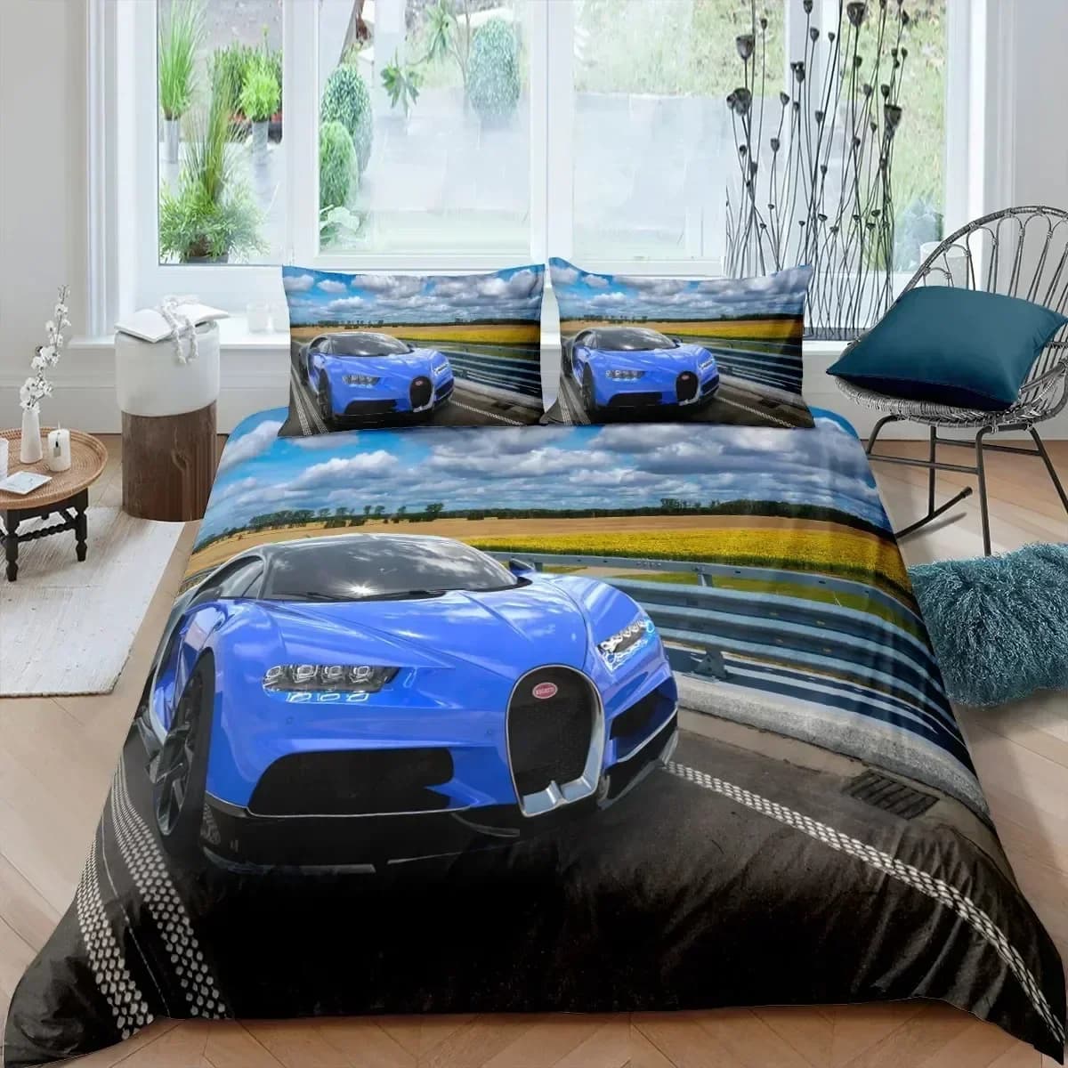 Set di Biancheria da Letto di Lusso con Stampa Auto da Corsa, Copripiumino in Poliestere, Federe, Misure Singolo, Matrimoniale, Queen, Twin, King