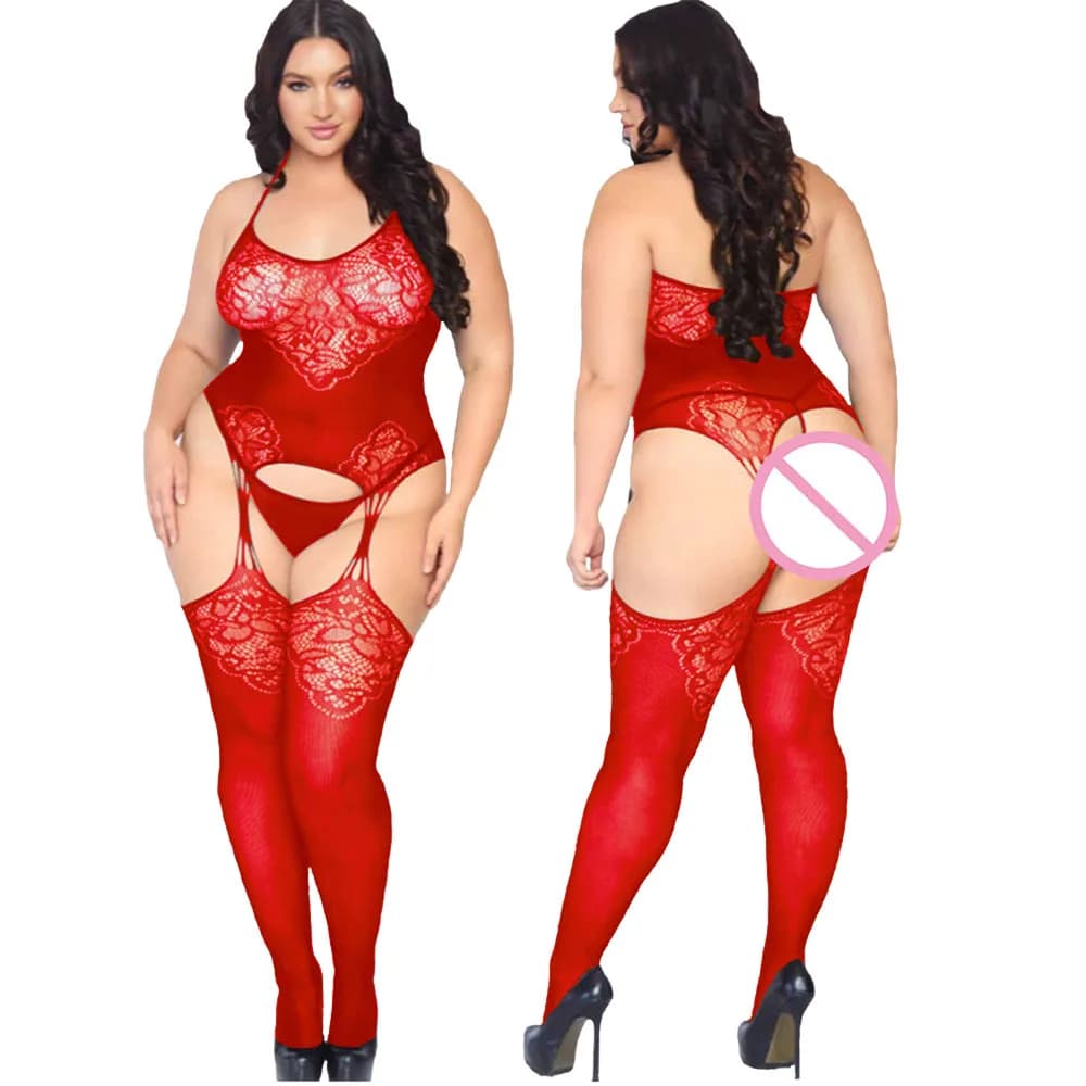 Porno Plus Size Lingerie Sexy tuta intera donna Set biancheria intima trasparente con strass trasparente aperto senza spalline erotico