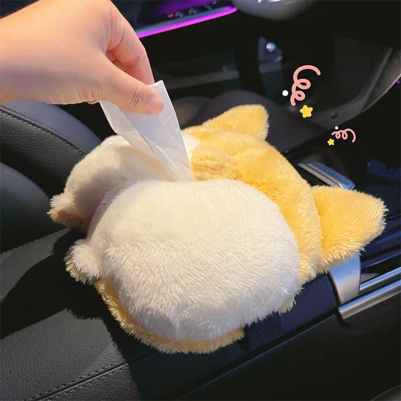Scatola per fazzoletti per auto in peluche con leone dei cartoni animati: stile imbottito morbido, design per sedile posteriore sospeso, decorazione per organizer per fazzoletti per interni auto