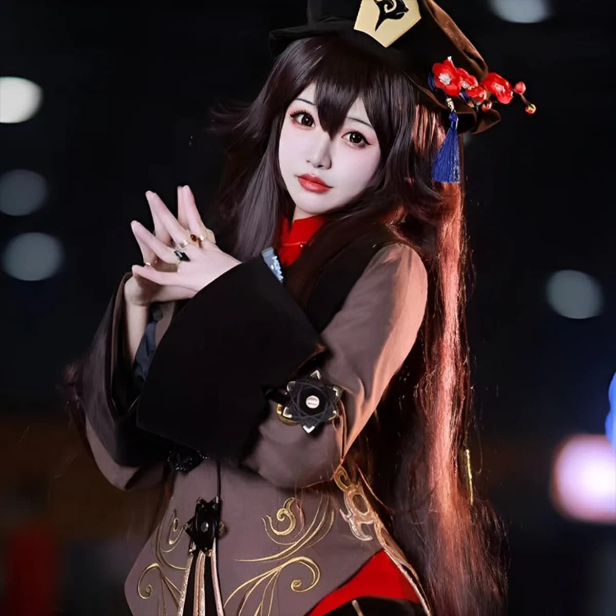Genshin Impact Hu Tao Cosplay Wig, Long Gradient Layered Twin Tails with Snap Clips Smooth Straight Hair