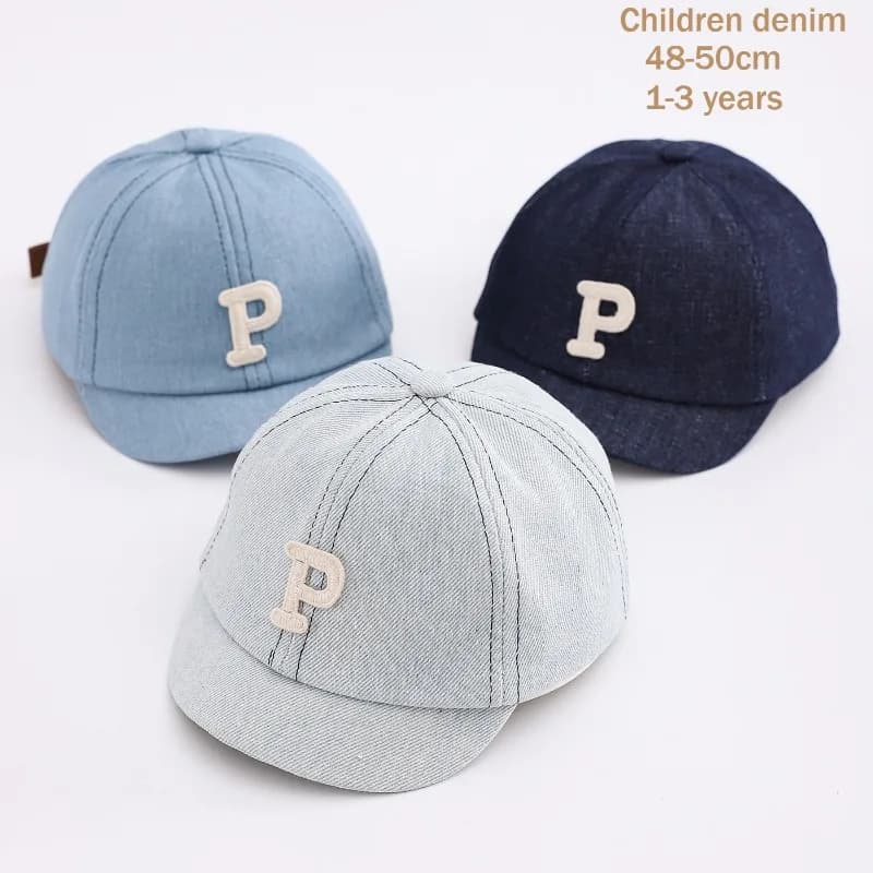 Children's Denim Baseball Hat 48-50cm, Cotton Casual Hats Washed for Boys and Girls, Vintage Sun Hat with Adjustable Newborn Letters, Hip Hop Style, Snapback