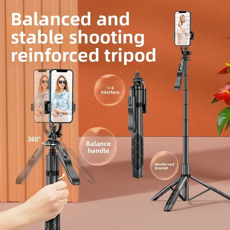 Treppiede selfie stick L16 con Bluetooth, supporto da pavimento per telefono, anti-vibrazione ed estensibile, accessorio per live streaming e riprese.
