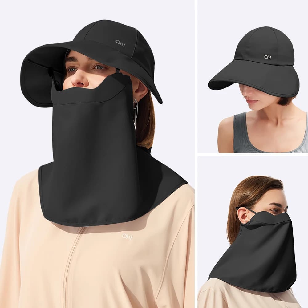 OhSunny Cappello Parasole Multifunzionale con Copertura Viso Staccabile, Visiera Protettiva con Maschera Sospesa, Protezione UV UPF 2000+