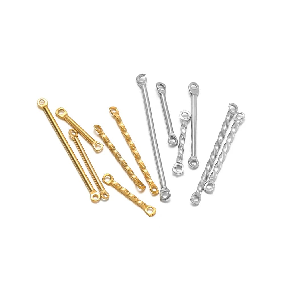 20 pezzi connettori per aste intrecciate in acciaio inossidabile collegamenti a doppio foro bastone per gioielli fai da te collana forniture orecchini materiale sfuso
