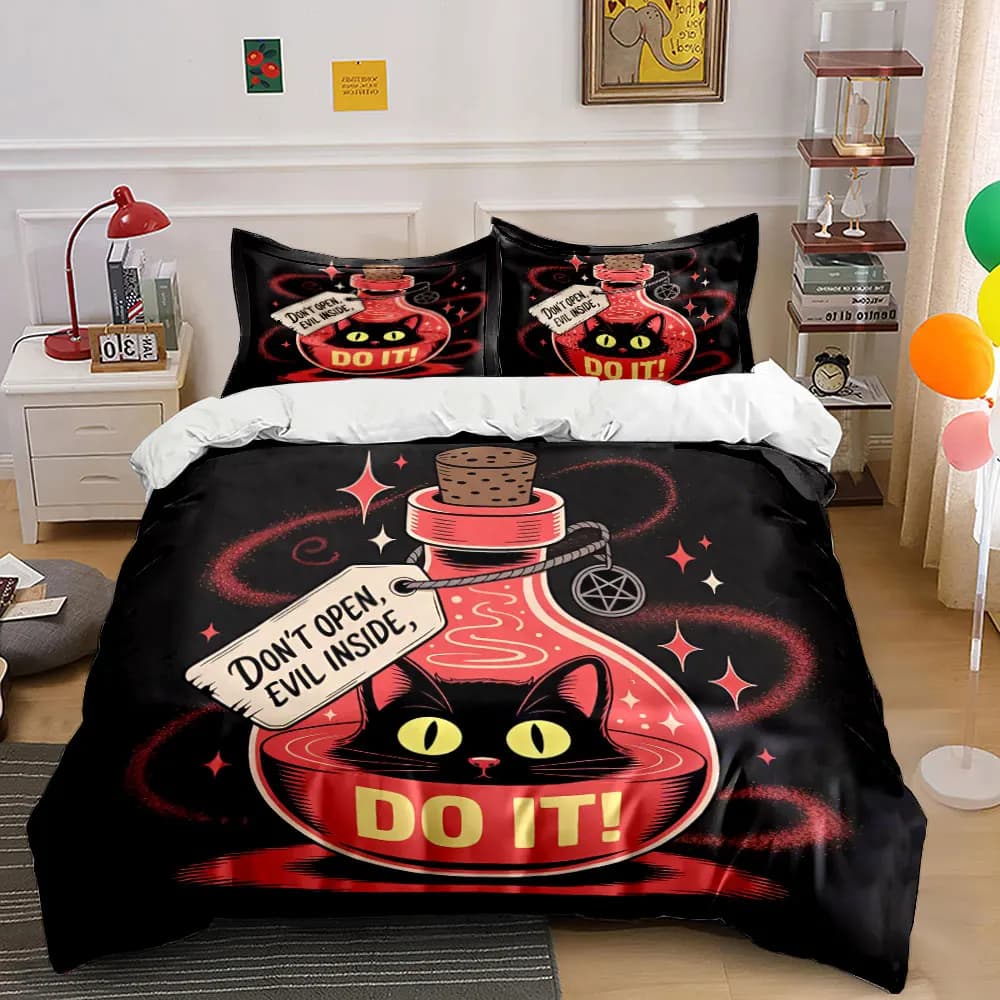 Set di biancheria da letto Cat Potion Mystic Decor Set con 1 copripiumino e 2 federe, singolo, matrimoniale, king size, queen size, regalo