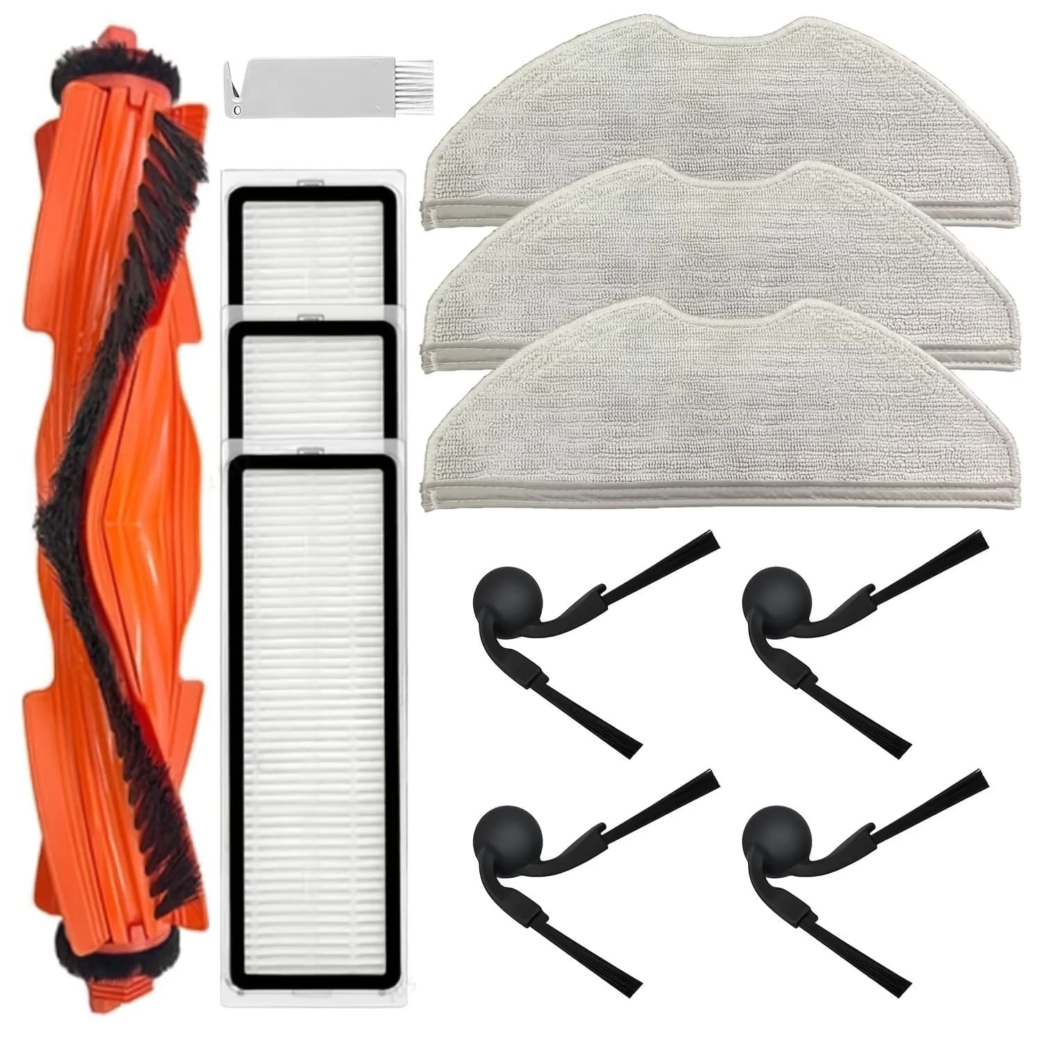 For Xiaomi S40/OV81 Robotic Vacuum Cleaner Accessories：1 Main Brush, 3 Mopping Pads, 4 Side Brushes, 3 Filters, 1 Cleaning Tool