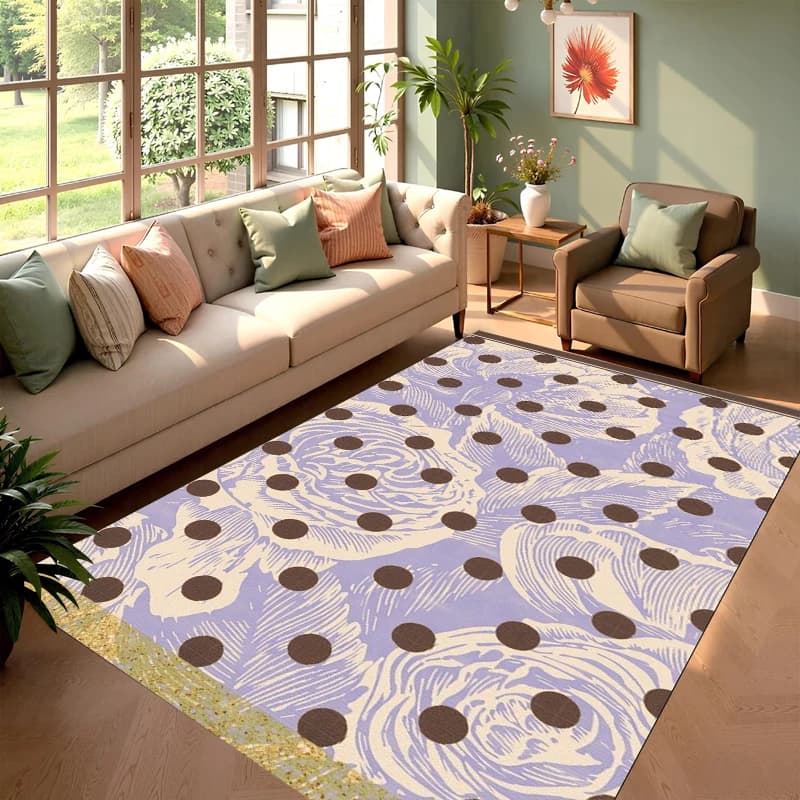 Tappeto Decorativo con Motivo a Pois Viola e Beige, Tappetino Divertente per Camera da Letto, Stanza dei Bambini, Asilo Nido