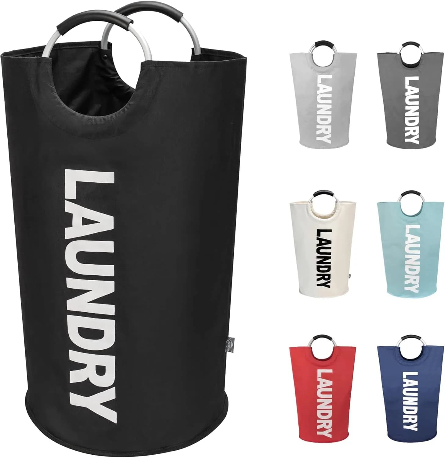 GMOX 90L Large Laundry Basket, Collapsible Laundry Bag, Freestanding Tall Clothes Hamper, Foldable Washing Bin (Black)