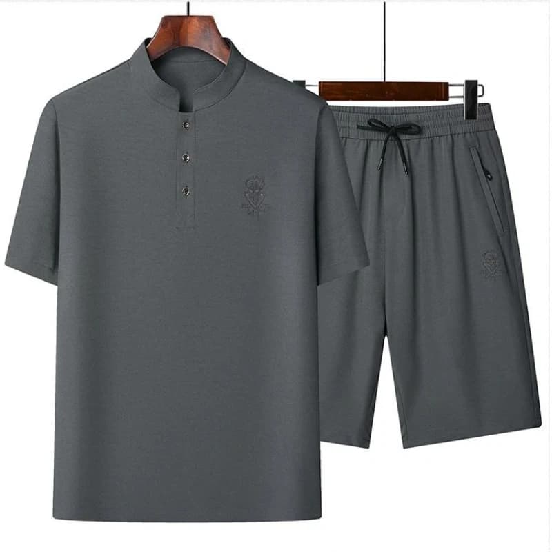 Set Sportivo Estivo da Uomo in Seta Ghiacciata ad Asciugatura Rapida con Maglia a Maniche Corte e Pantaloncini