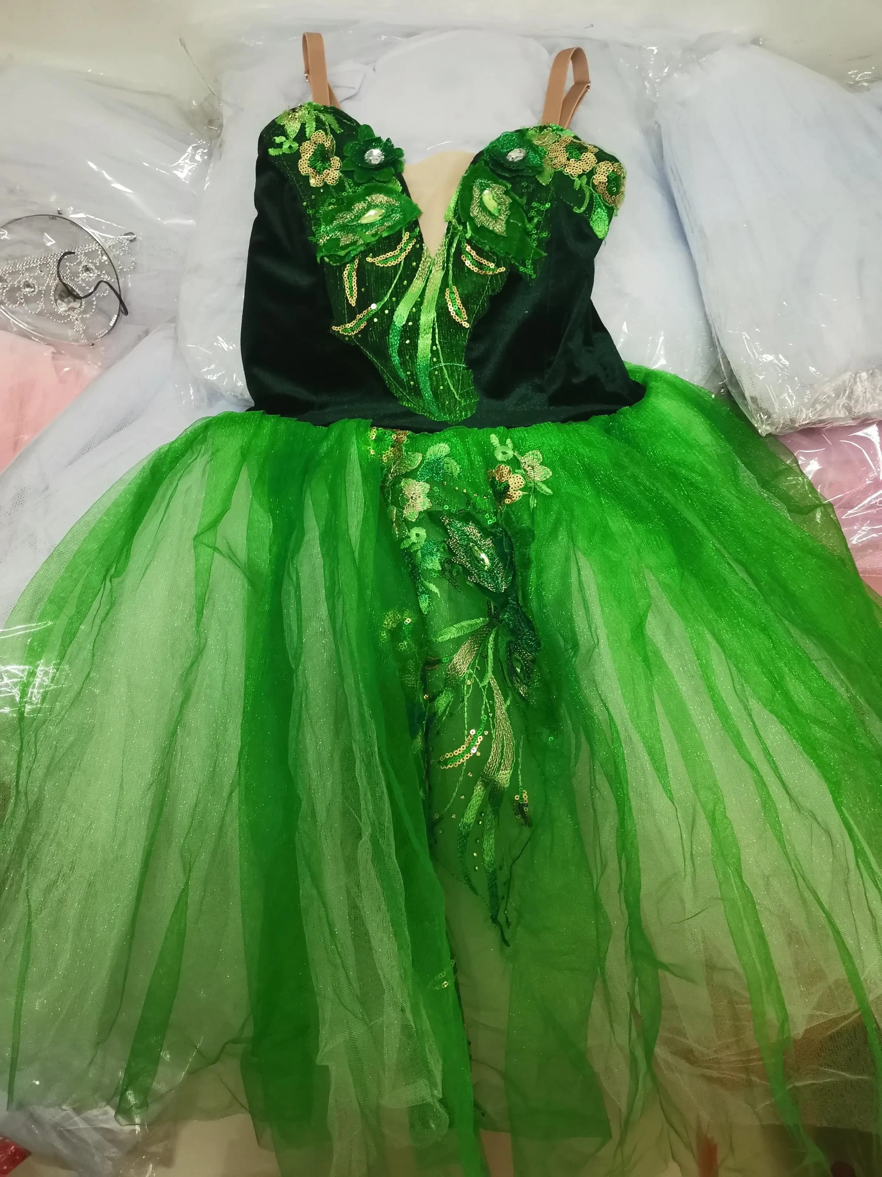 Abito da balletto verde lungo Tutu romantico ragazze donne Costume da balletto danza abbigliamento da spettacolo bambini Tutu gonne Tulle Dance Wear