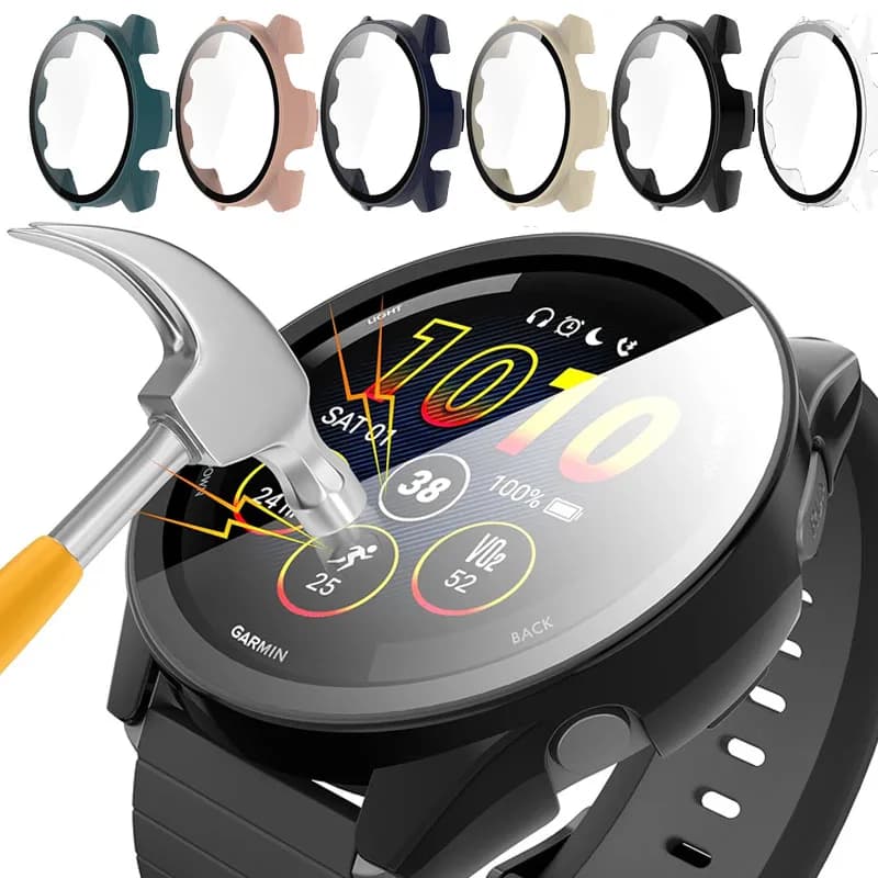 Vetro temperato + custodia in PC per Garmin Forerunner 265 Cover protettiva per schermo antigraffio per Garmin Forerunner 265