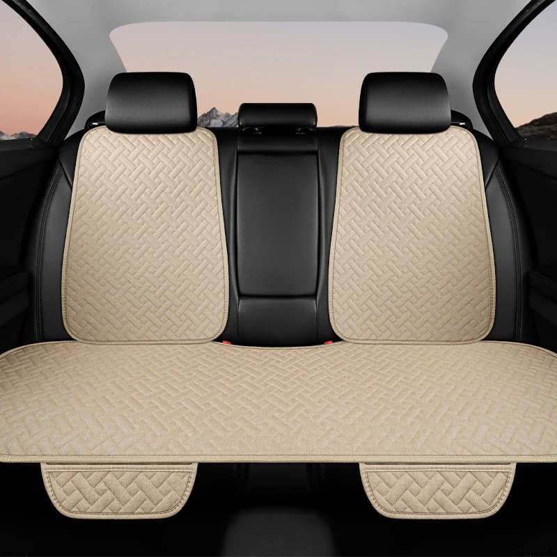 Car seat cushion, universal summer season, breathable cotton and linen, without binding, single seat, set three pieces, five seats