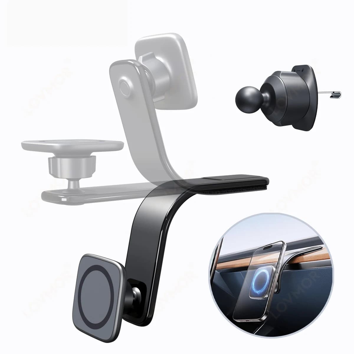 Free Magnetic Phone Holder for Magsafe Car Dashboard with ClipMount Supports 2 in 1 for iPhone 15 14 13 12
