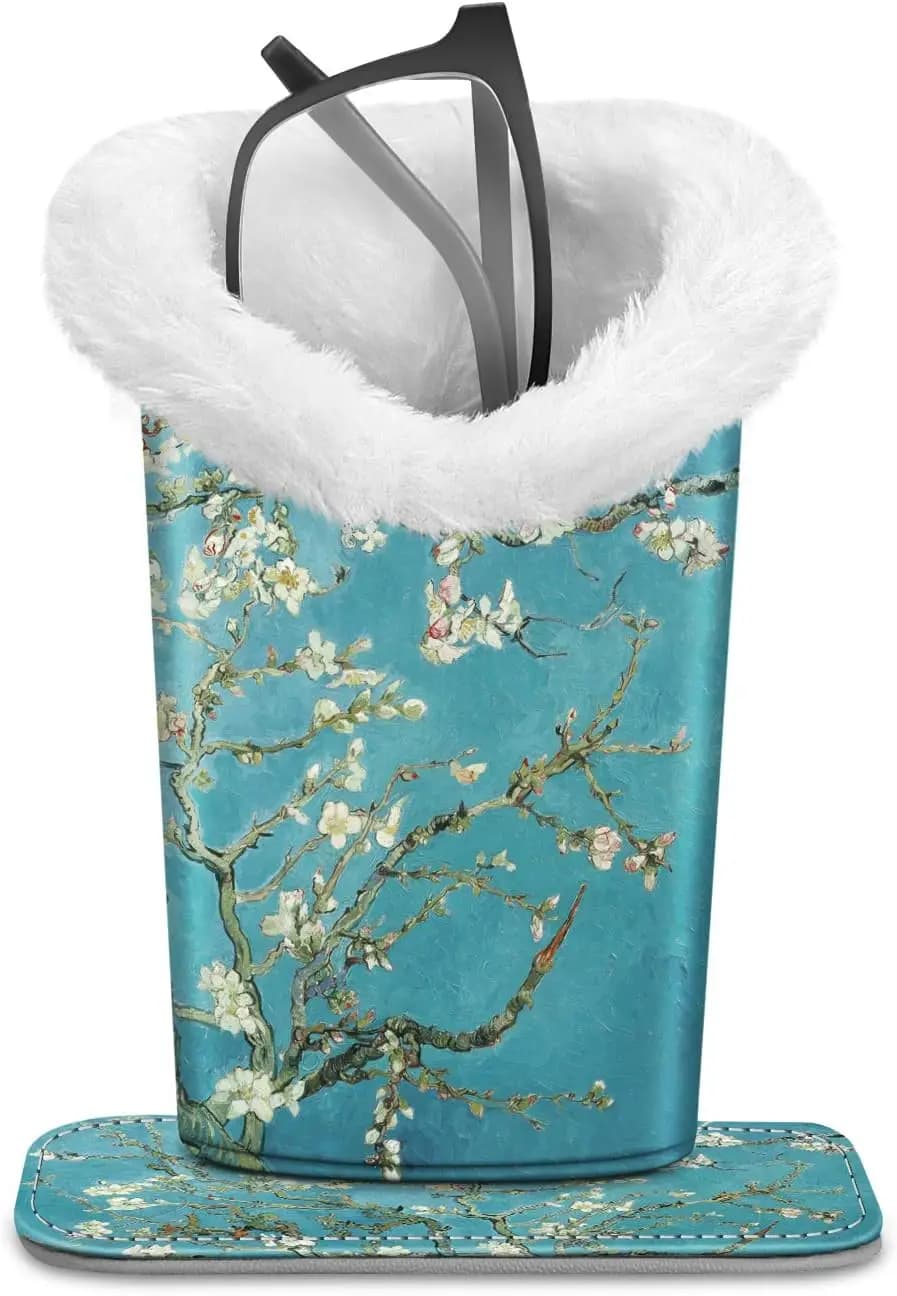 Supporto per occhiali foderato in peluche con coperchio ribaltabile – Organizzatore per occhiali antigraffio per scrivania, comodino e ufficio