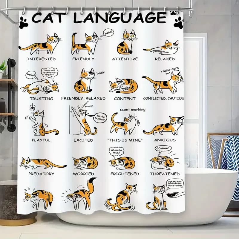 Libera la tua persona interna felina con queste adorabili tende da doccia in lingua di gatto Un articolo unico per la decorazione della casa con un'illuscolo divertente