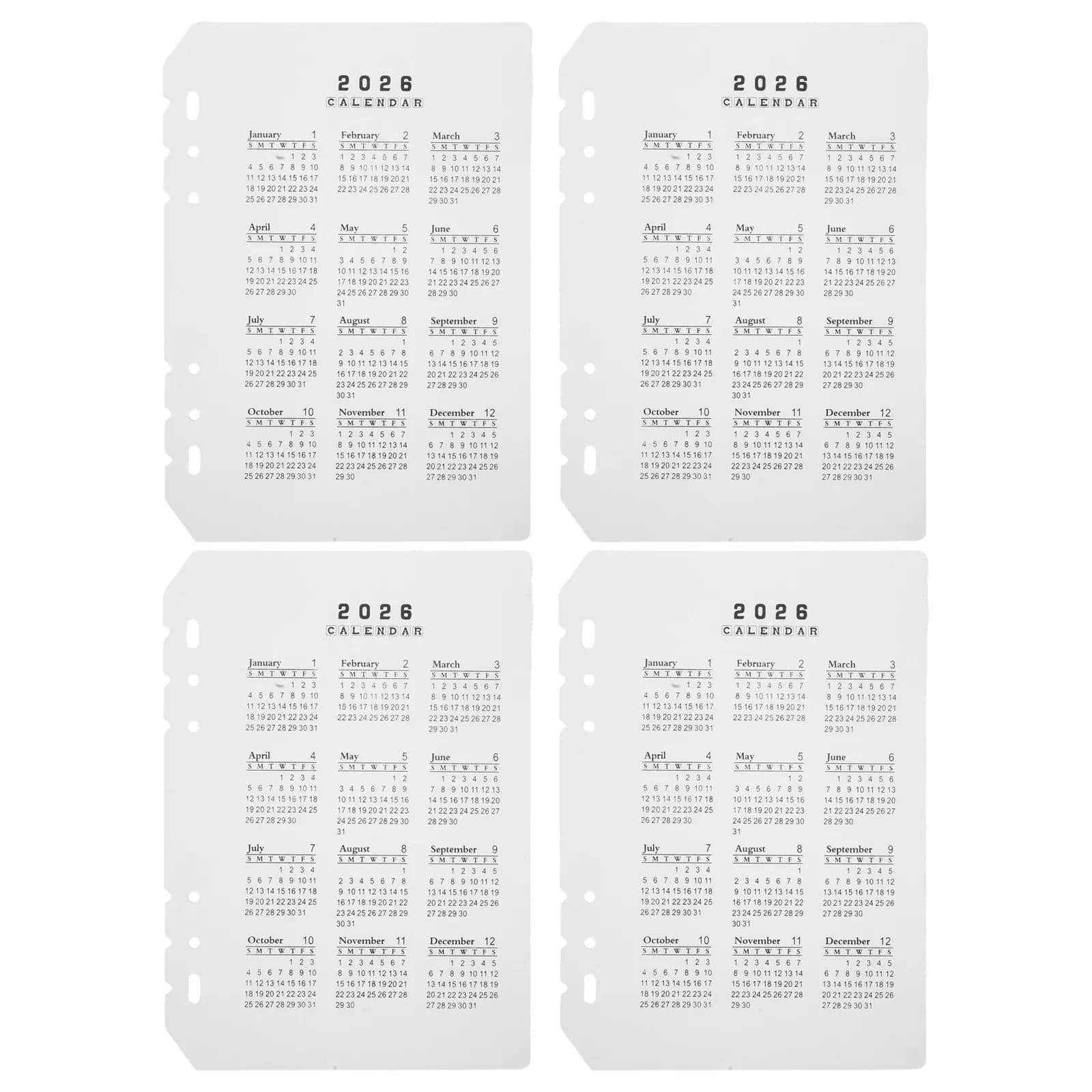 4 divisori per calendario in plastica satinata, 6 fori, formato A5, inserti per agenda 2026, ricaricabili, per organizzazione data, forniture per ufficio