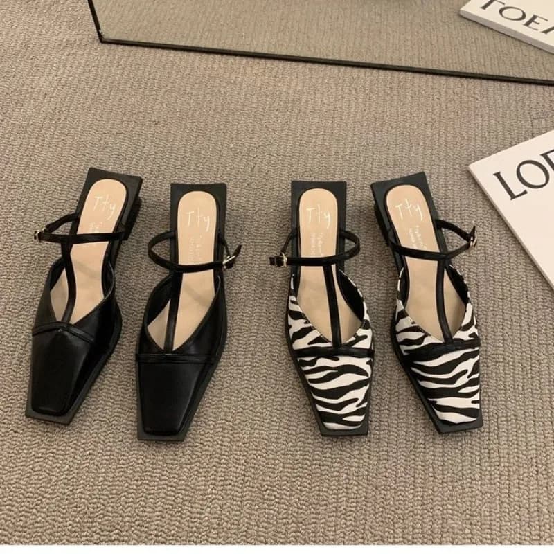 Summer Women Mules Slipper Fashion Shallow Square Toe Slides Flat Sandals Outdoor Dress Sandal Women's Sandalias