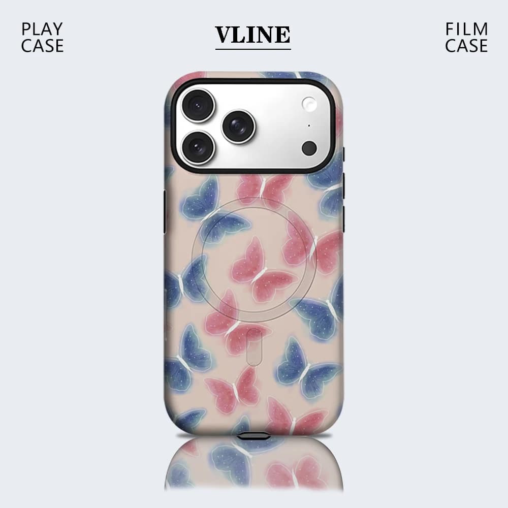 Custodia per telefono con farfalle rosa e blu, compatibile con custodie magnetiche per iPhone 17 16 15 14 13 Pro Max Plus, custodia robusta a strato singolo/doppio