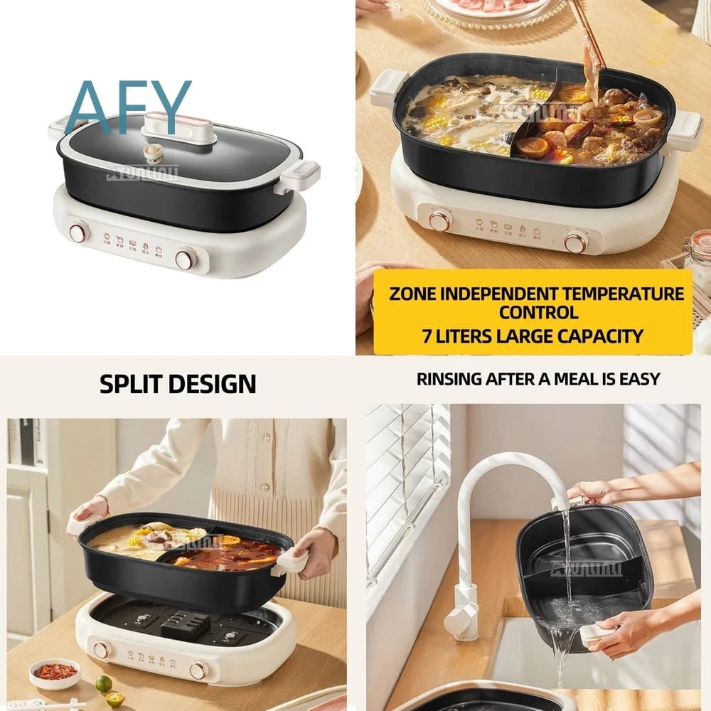 7L Electric Hot Pot for Multi Cooking Temperature Control Electric Frying Pan Household Cooking Appliance for Home Kitchen