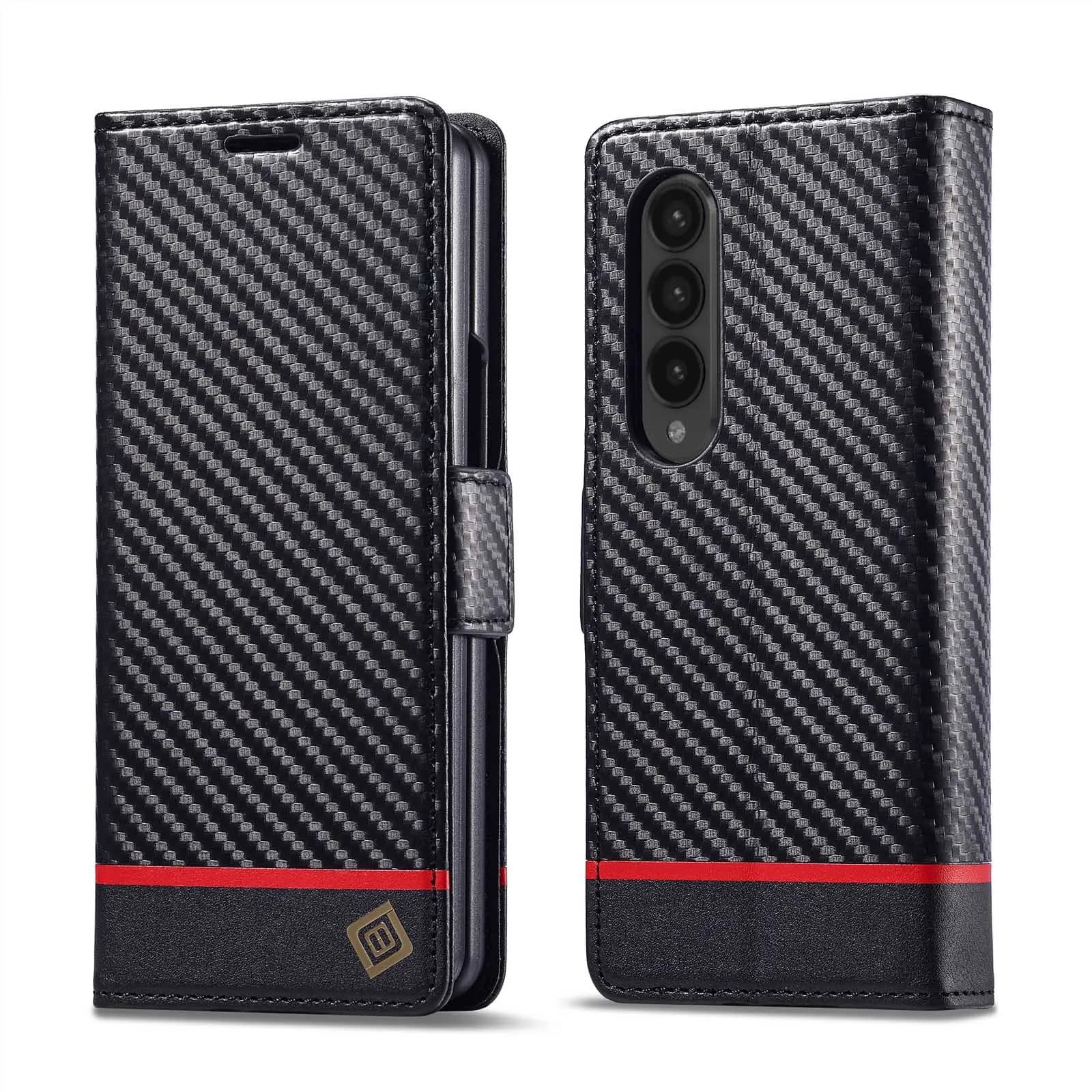 Applicable to Samsung Z Fold8 phone case, 6 cover Fold4 card-inserting wallet case, Fold5 carbon fiber texture protection cover