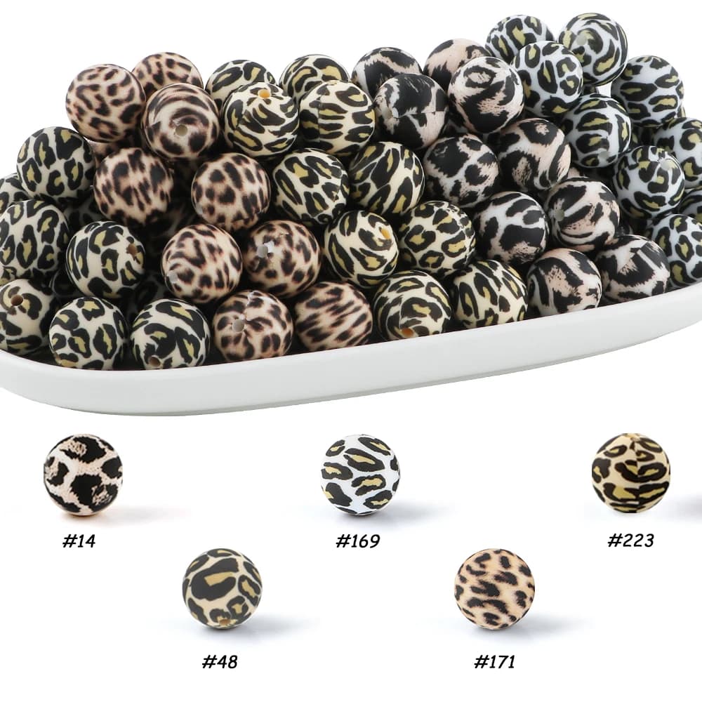 50 pezzi di perline rotonde stampate in silicone da 15 mm in 5 colori, combinazione per la creazione di gioielli, braccialetti, collane, orecchini, portachiavi, accessori fai da te