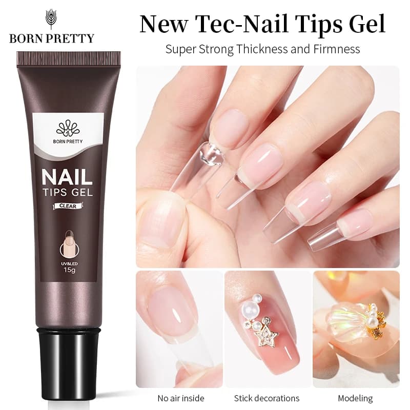 BORN PRETTY 15g Punte per unghie Gel Nude Trasparente Trasparente Gel per unghie Soak Off UV LED Nail Art Gel Vernice Funzione Gel Estensione delle unghie