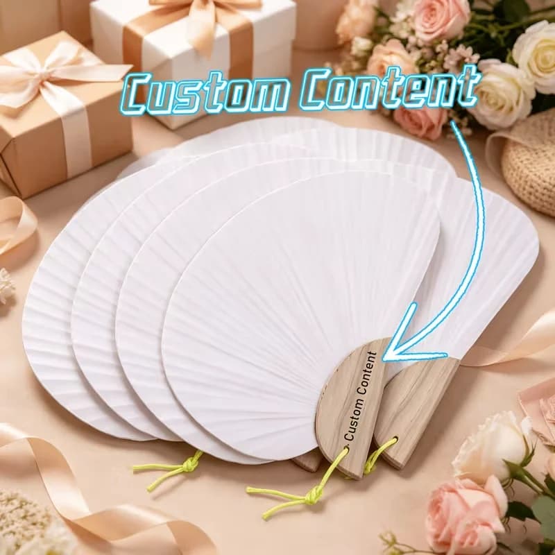 Customized Services: Provide Customized Engraved Wooden Handles, Plain White Paper Fans, and Bulk Products We Offer Custom Paper Fans That Can Be Laser-Engraved with Personalized Text, Which Are Perfect as Decorative Hand-Held Fans for Wedding Favors, Guest Gifts, Bridal Showers, Birthday Celebrations, Outdoor Ceremonies, and as Friendship Tokens. Especially Suitable for Outdoor Beach Ceremonies and Holiday Decorations, (Fan Hanging Ropes in Random Colors)