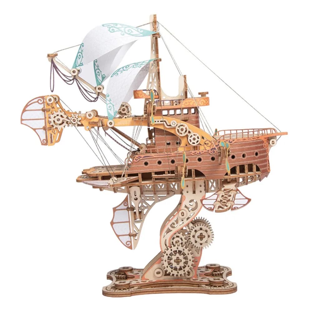 Assemblaggio Fantastico modello di astronave Fantasy dirigibile Artigianato Fai da te Collezione di puzzle in legno 3D Kit di blocchi di costruzione di navi Steampunk