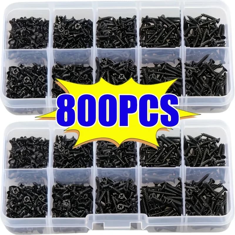 800-piece M2 self-tapping screw set in various sizes and styles - appliance assembly including convenient storage boxes