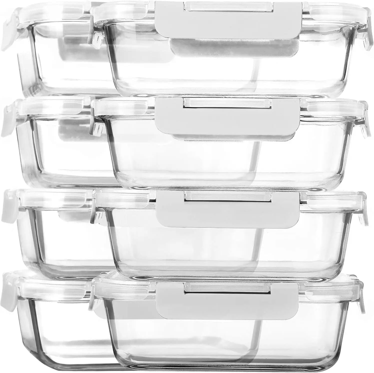 Set di 8 Contenitori in Vetro da 30 oz per Preparazione Pasti, con Coperchi Ermetici per Microonde, Forno, Congelatore e Lavastoviglie
