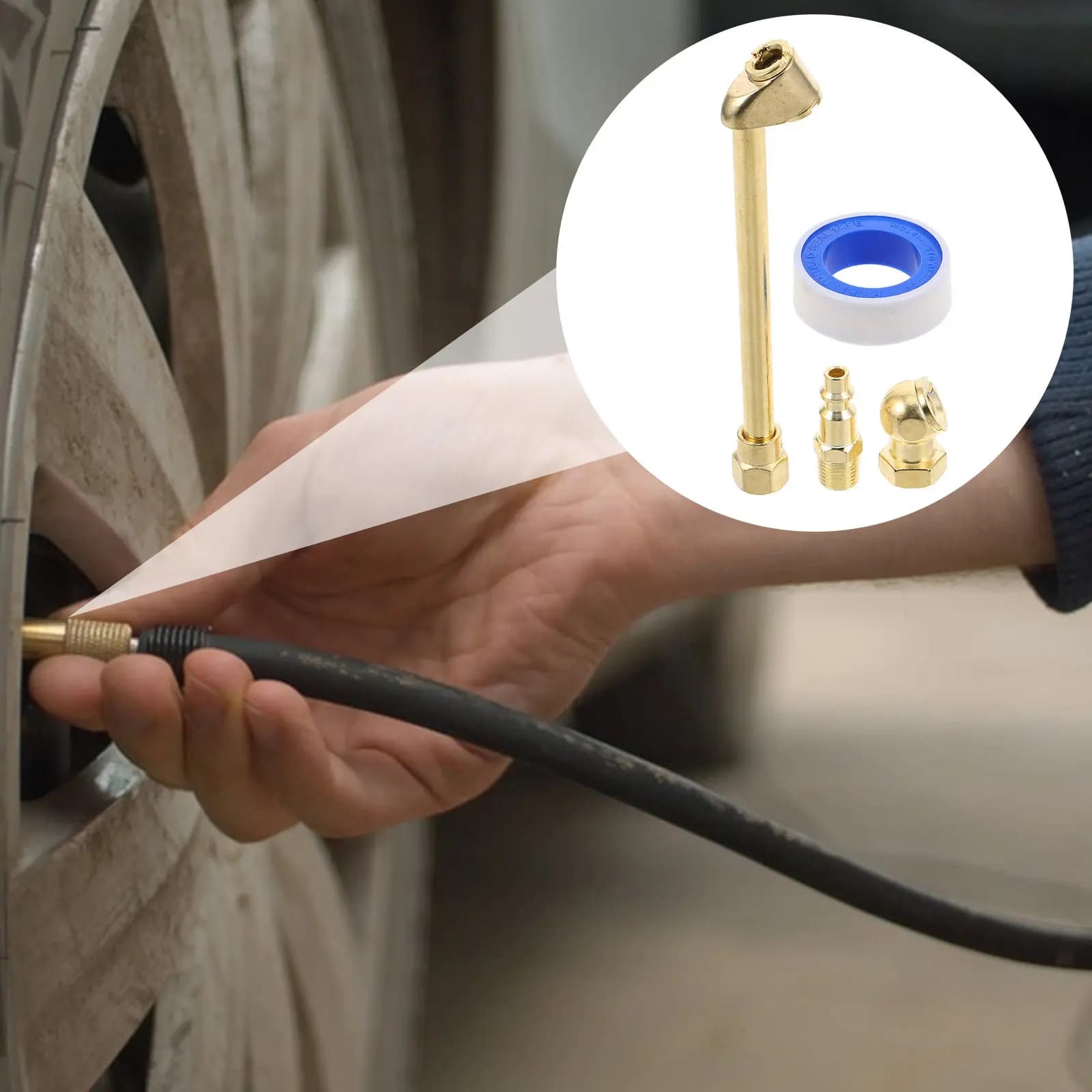 Set di 1 Gonfiatore per Pneumatici Auto con Connettore Rapido in Rame Placcato in Ferro, Tubo dell'Aria con Ugello Metallico, Ricambio per Pompa Pneumatici, Adatto per Auto e Biciclette