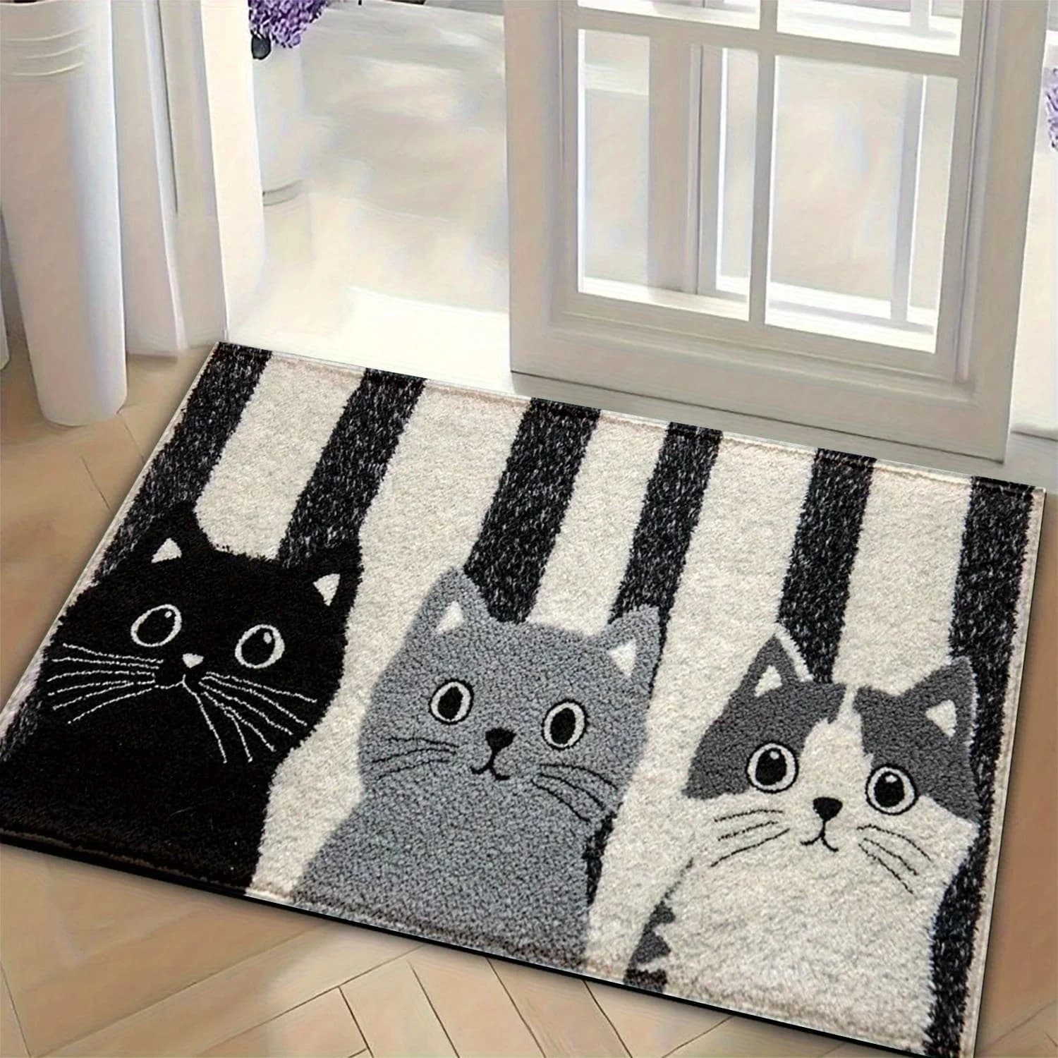 VIKAMA Tappetino per gatti a strisce di cartone animato morbido antiscivolo per porta d'ingresso bagno tappeto decorativo per interni domestici 2025
