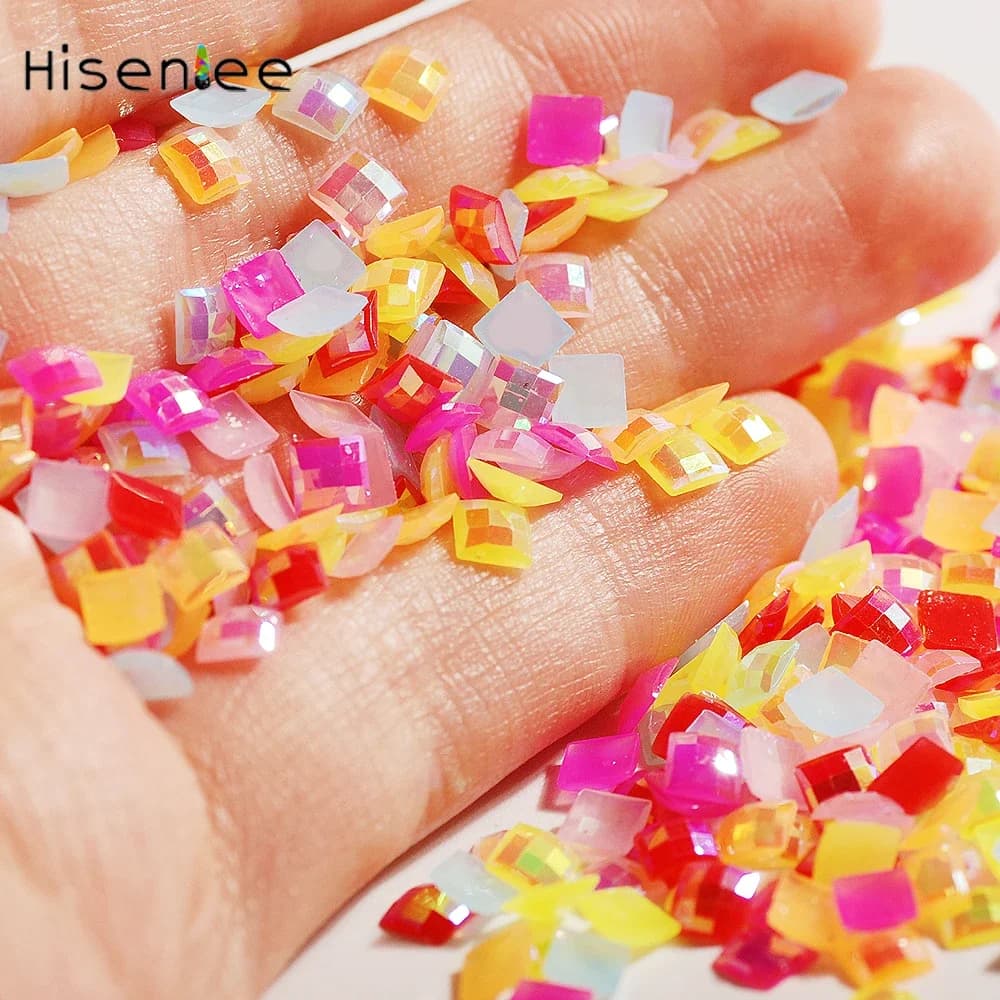1000 pz Decorazione Strass Gelatina AB 4mm Quadrato Flatback Resina Colla di Cristallo su Strass Unghie Vestiti Gioielli FAI DA TE