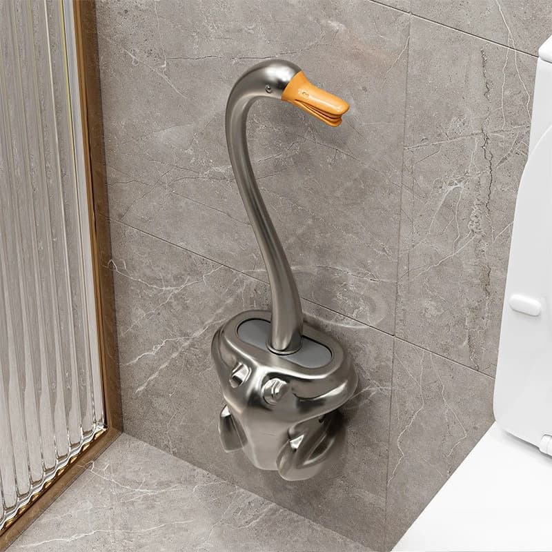 Spazzola per WC Creativa a Forma di Oca/Rana, Montaggio a Parete, Spazzola per Pulizia Bagno con Manico Lungo, Senza Foratura