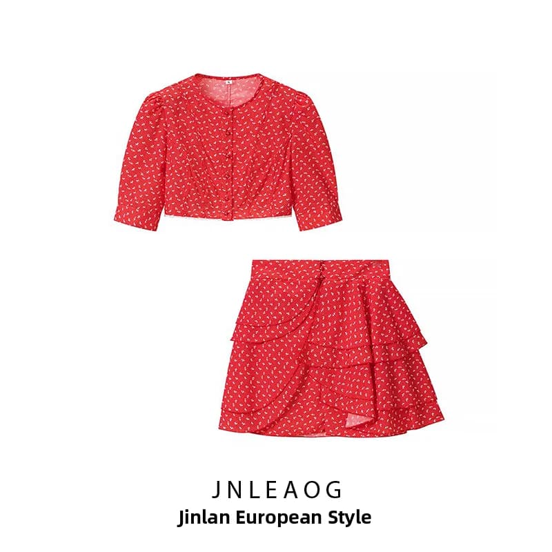 Fashionable Versatile JNLEAOG Summer New Arrival Women's Print Design Lotus Leaf Skirt Set Elegant Autumn Spring Summer