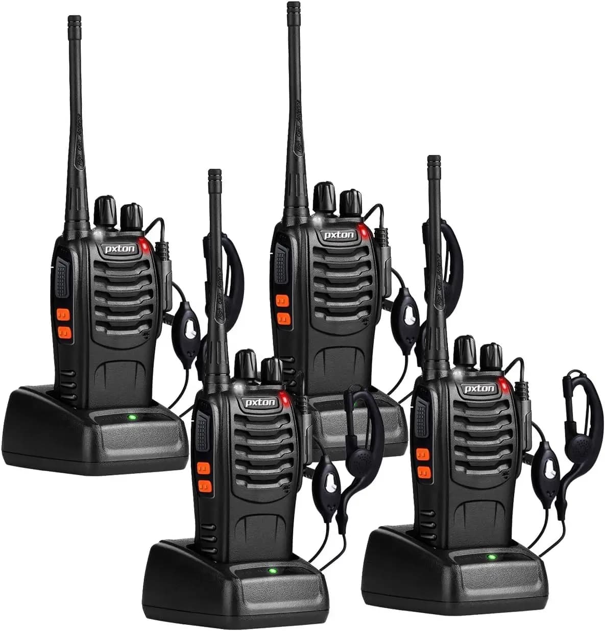 Walkie Talkie a lungo raggio per adulti con auricolari, radio bidirezionale ricaricabili a 16 canali con torcia e caricabatterie (confezione da 4)