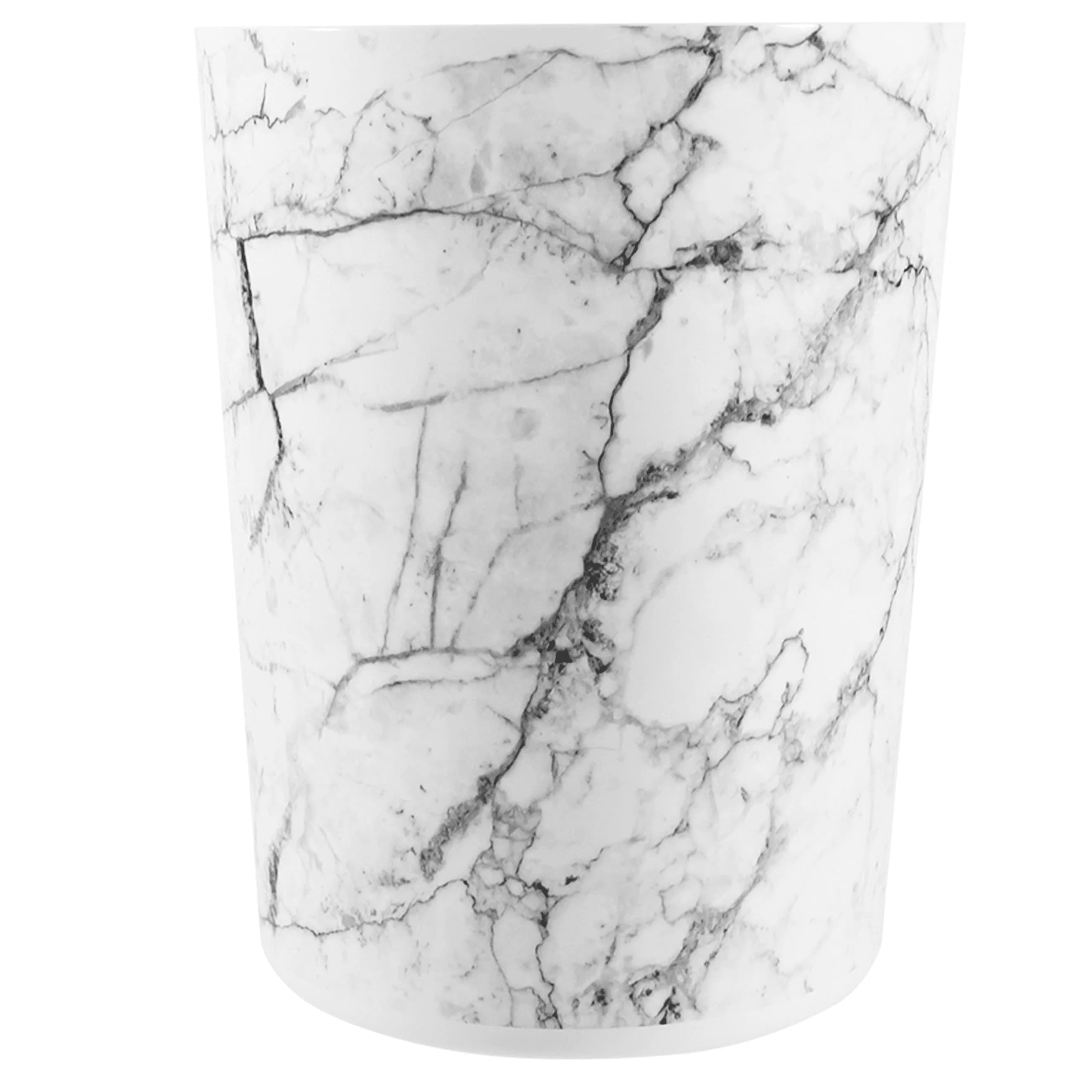 Cestino per Rifiuti da Bagno, Secchio per Spazzatura in Plastica Effetto Marmo da 5 Galloni Senza Coperchio, Bianco