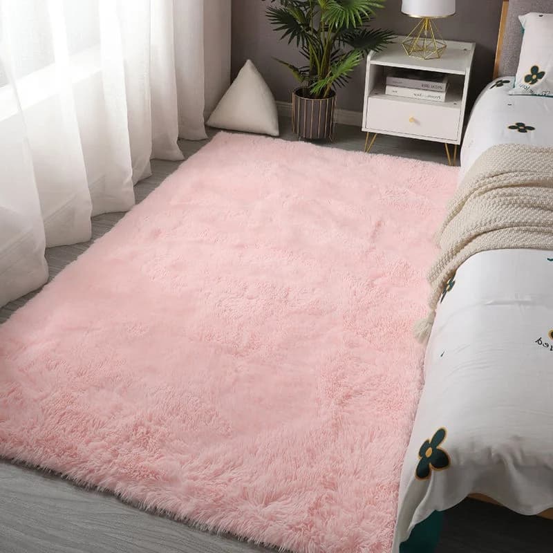 Pink bedroom carpet for children's room Soft carpet for cute girls Living room decoration Large children's bedside tables and white heads