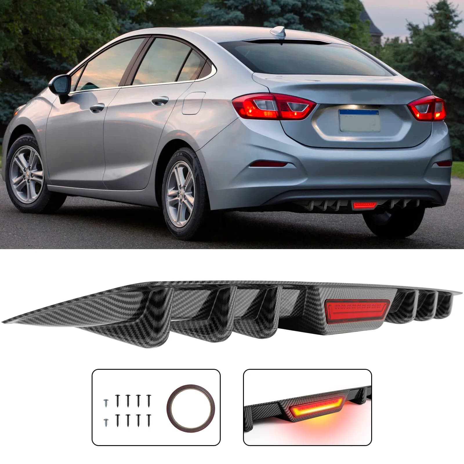 Carbon rear diffuser with LED light for Chevy Cruze 2010- 2019