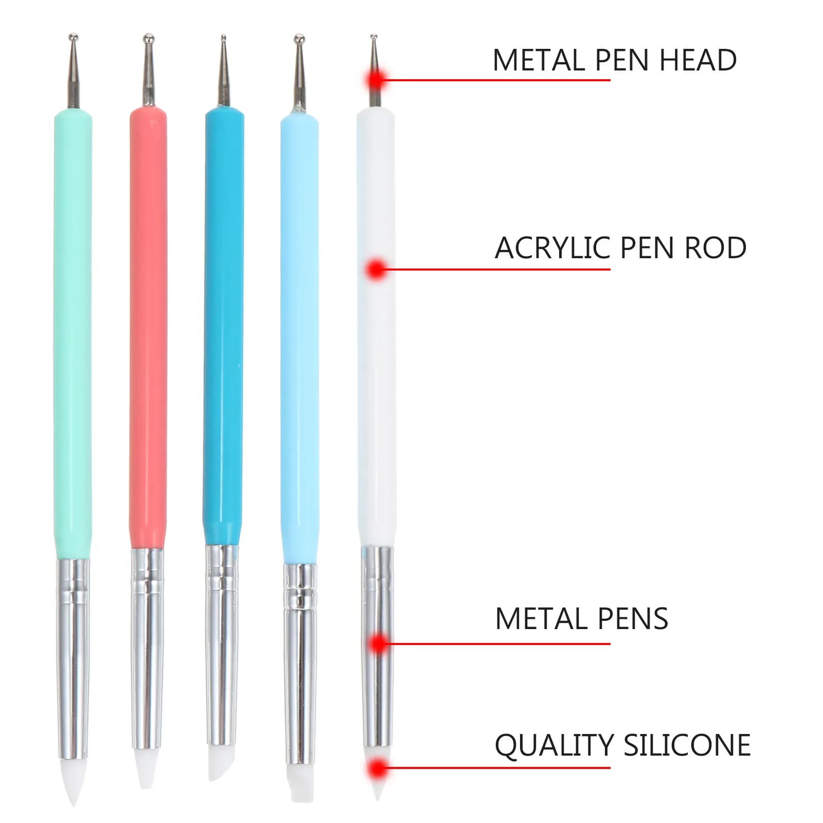 Set di 5 Penne in Silicone per Nail Art, Kit Manicure a Doppia Punta, Strumento per Design con Gel UV, Set di Pennelli per Disegno Facile Fai-da-Te per Uso Professionale e Domestico