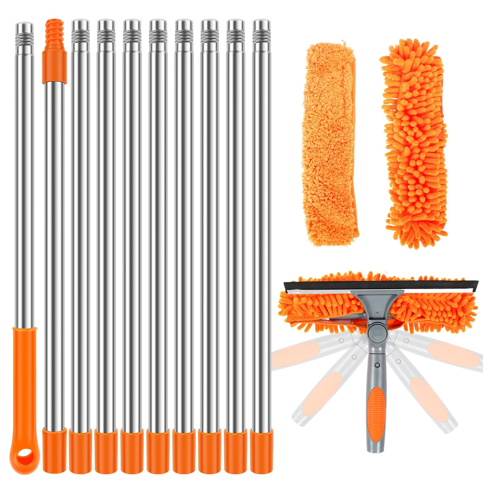 Kit per la pulizia delle finestre estesa 100-420 cm 2 in 1 Spazzola per la pulizia dei vetri a doppia faccia 180 ° Strumenti per la pulizia delle finestre girevoli