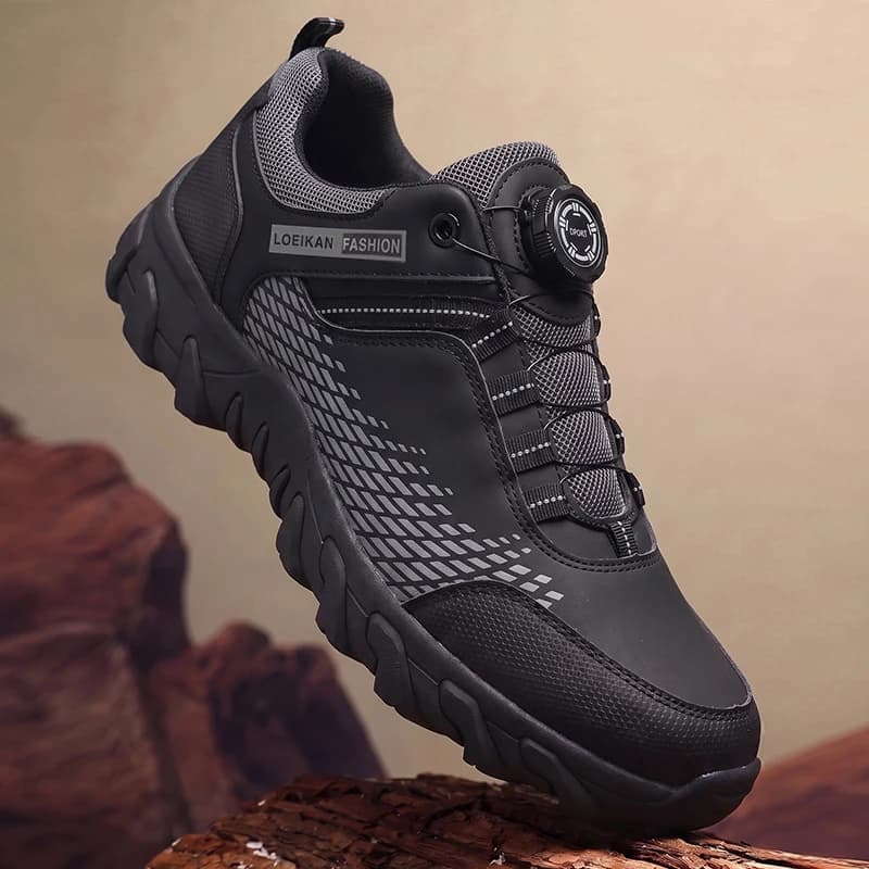 Men's Rotary Knob Casual Shoes, Mesh Splice Non‑slip Wear‑resistant Thick Sole Sneakers For Daily Walking City Commute