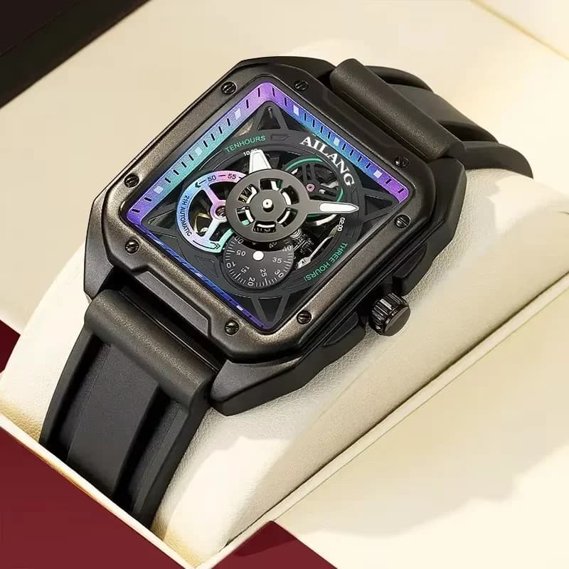 AILANG Orologio Meccanico Automatico con Tourbillon, Quadrante Scheletrato Quadrato, Sportivo e Impermeabile per Uomo, con Scatola
