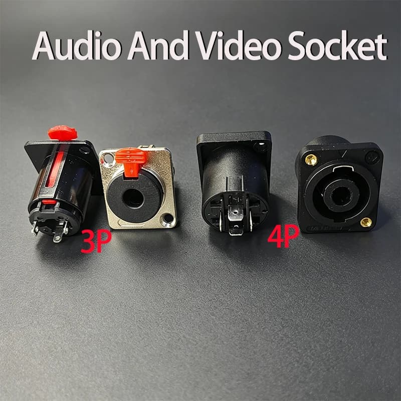 2 connettori a D da 6,35 mm saldati, jack audio stereo a 3 pin di grandi dimensioni, connettore jack microfono da 6,5 mm a 4 pin, adattatore per cavo audio/video/alimentazione