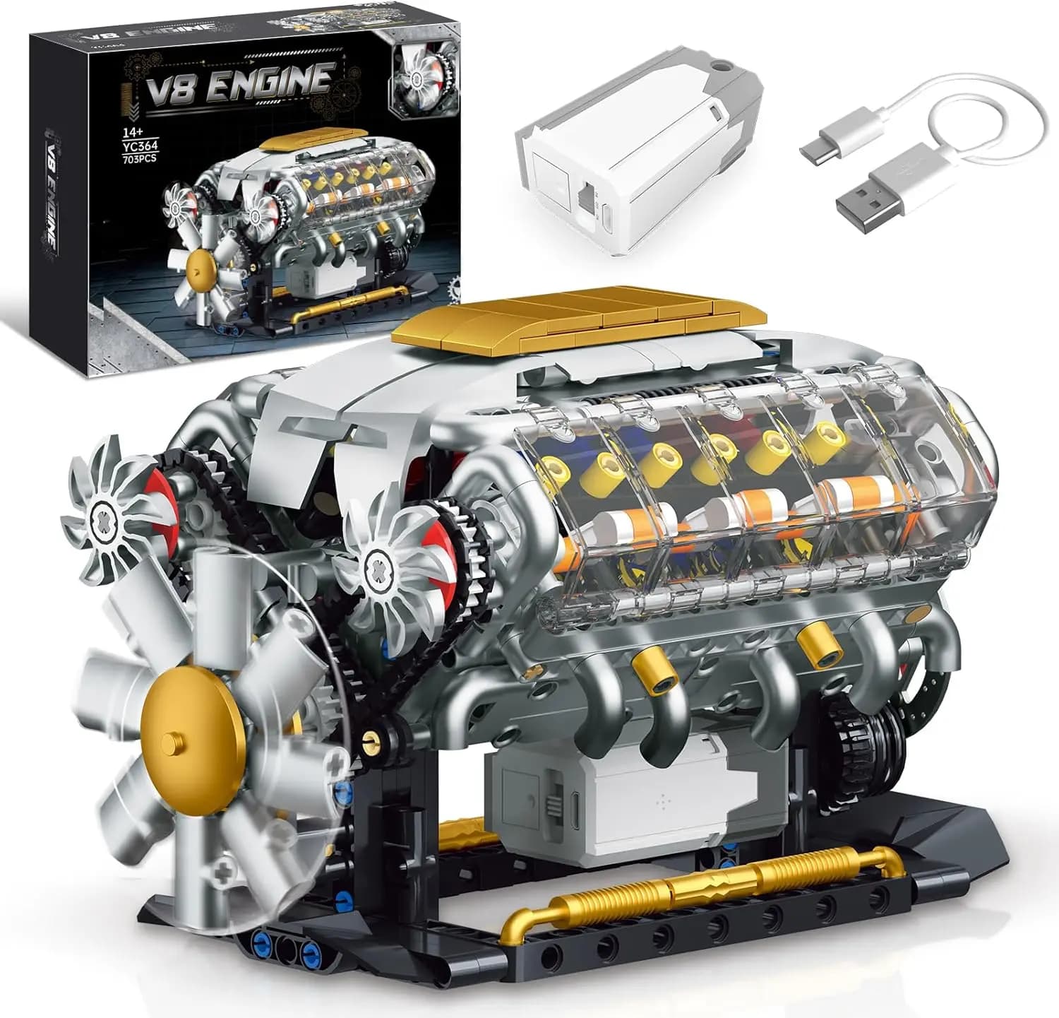 Kit Modello di Motore V8 Costruibile con Motore USB, Giocattolo Educativo STEM per Adolescenti e Adulti, 703 Pezzi