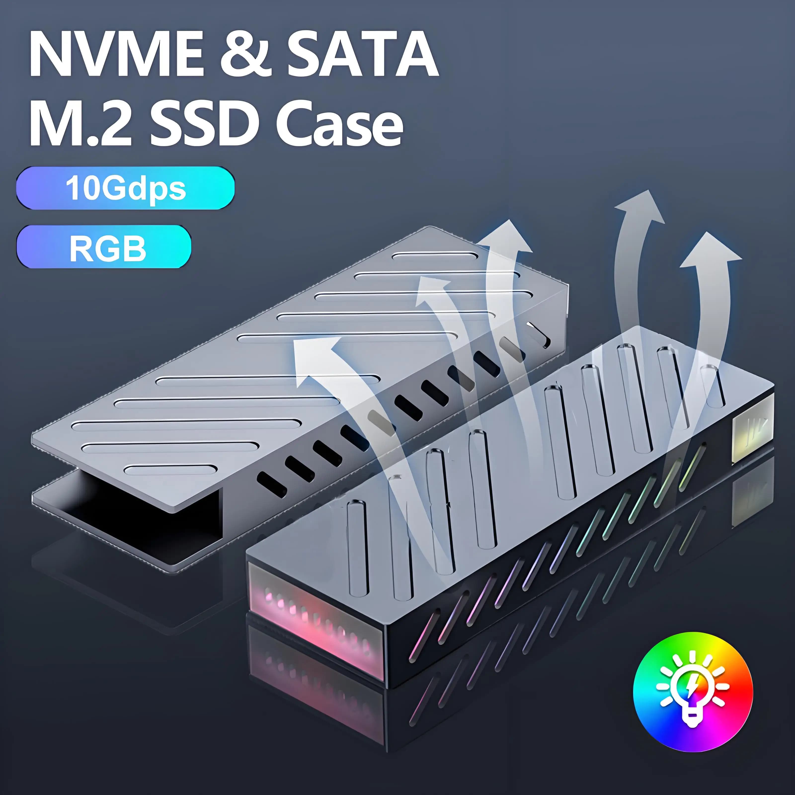 Custodia M.2 SATA NVMe Custodia SSD esterna RGB da 10 Gbps Tipo C Adattatore per disco rigido USB3.1 M.2 2230 2242 2260 2280 Scatola di immagazzinaggio per PC
