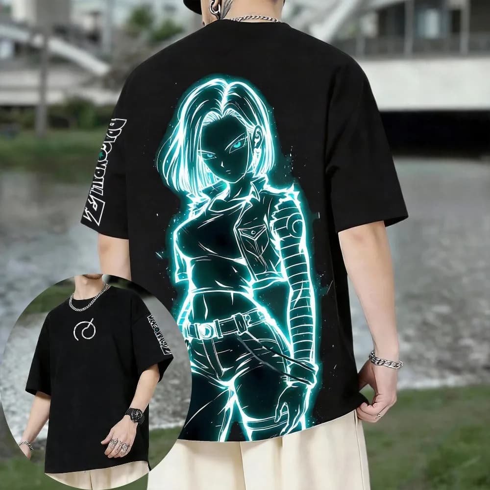 Oversized Unisex Pure Cotton T-shirt Dragon Ball Android 18 2026 Summer New Product Anime Print Casual Short Sleeved Shirt
